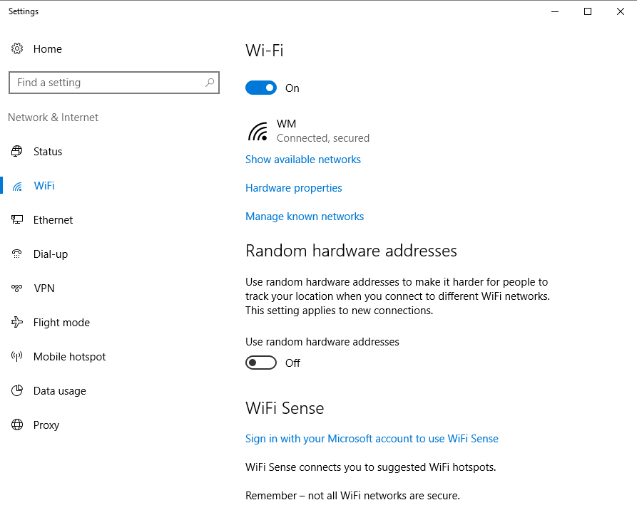 Click Manage known networks.