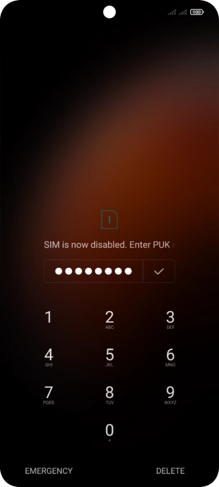 Key in the PUK and press the confirm icon.