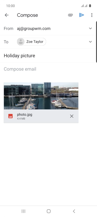 Press the text input field and write the text for your email message.