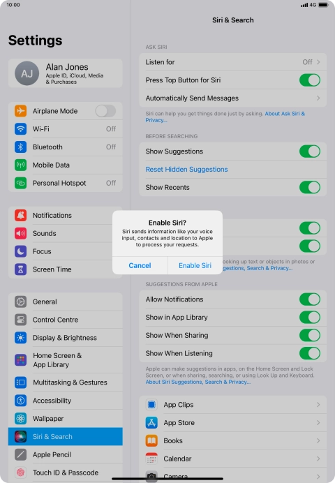 Press Enable Siri.