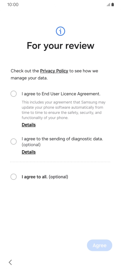 Press the fields next to the required settings to select them.