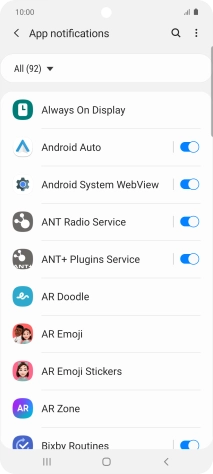 Press the indicators next to the required apps to turn the function on or off.