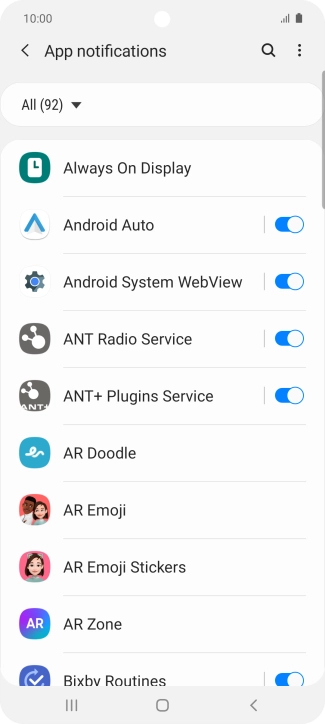 Press the indicators next to the required apps to turn the function on or off.