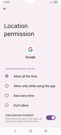 Press the required setting.