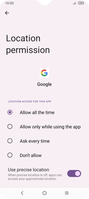 Press the required setting.