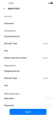 Press Username and key in the username for your email provider's outgoing server.