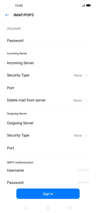Press Username and key in the username for your email provider's outgoing server.