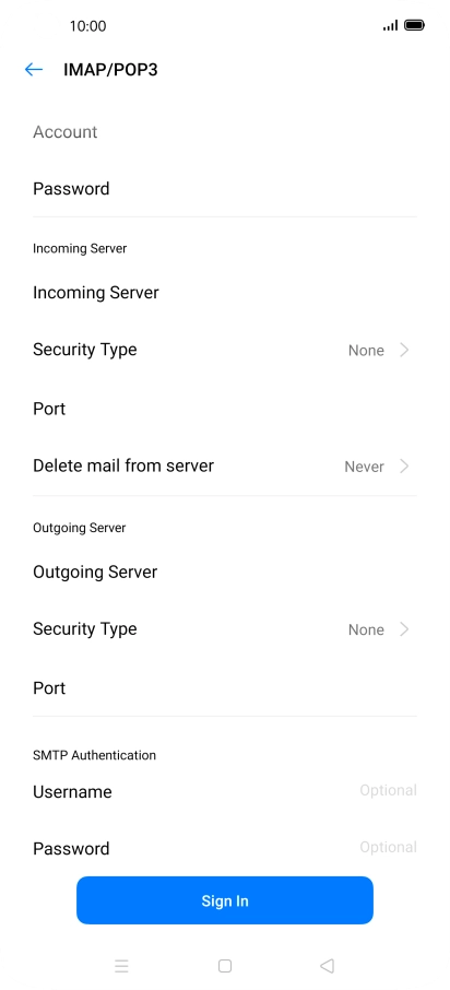 Press Username and key in the username for your email provider's outgoing server.