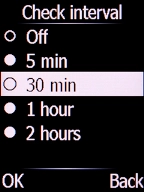 Select the required setting and press the Left selection key.