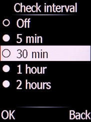 Select the required setting and press the Left selection key.