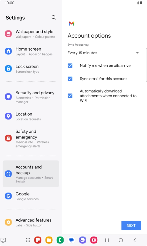 If this screen is displayed, you email account has been recognised and set up automatically. Follow the instructions on the screen to key in more information and finish setting up your tablet.