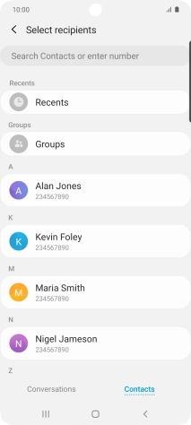 Press the search field and key in the first letters of the recipient's name.