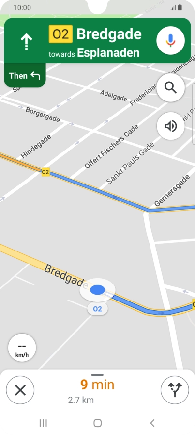The travel information at the bottom of the screen shows your estimated time of arrival and distance to destination.