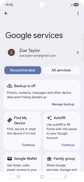 Press Manage backup.