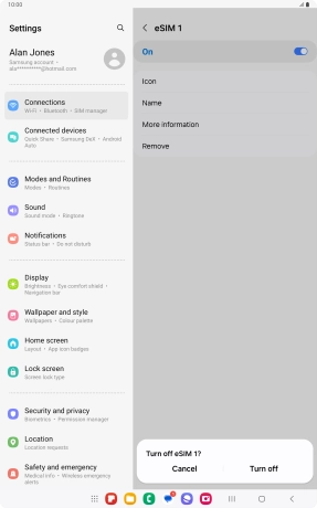 If you turn off eSIM, press Turn off.
