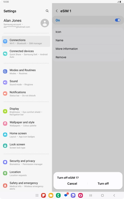 If you turn off eSIM, press Turn off.