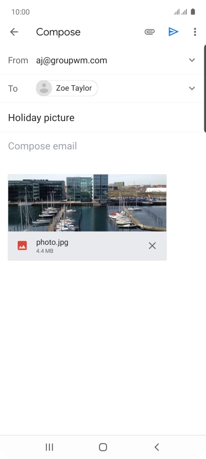 Press the text input field and write the text for your email message.