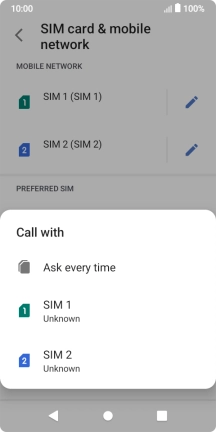 Press the required setting.