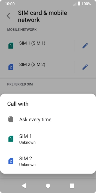 Press the required setting.