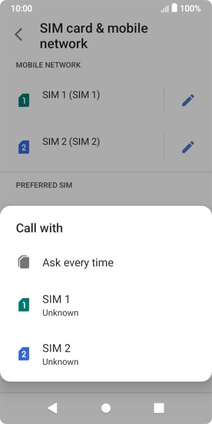 Press the required setting.