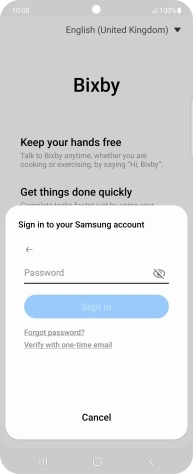 Press Password and key in the password for your Samsung account.