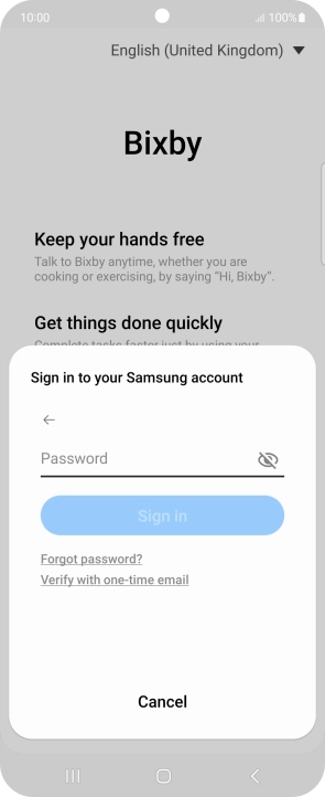 Press Password and key in the password for your Samsung account.