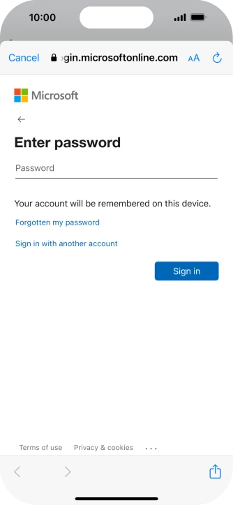 Press Password and key in the password for your email account.