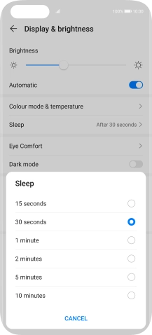 Press the required setting.