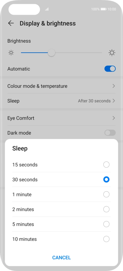 Press the required setting.