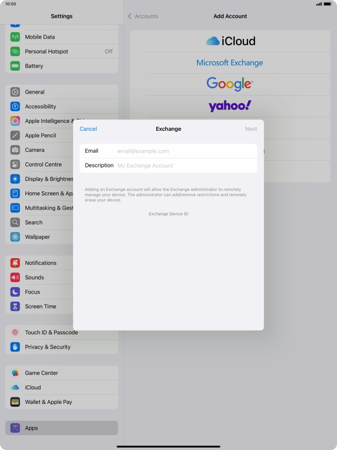 Press Email and key in your email address.