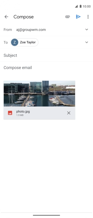 Press Subject and key in the subject of your email message.