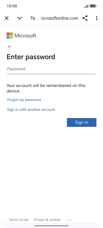 Press Password and key in the password for your email account.