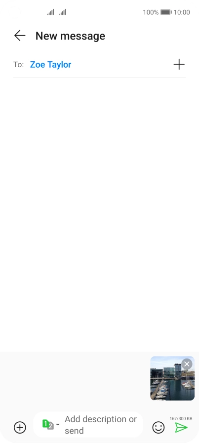 Press the text input field and write the text for your picture message.