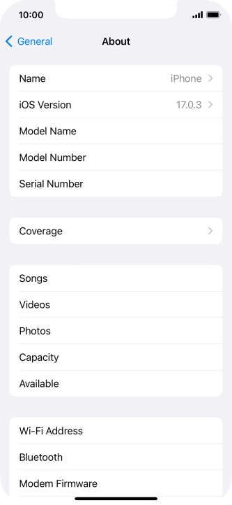 Your phone's software version is displayed next to iOS Version.