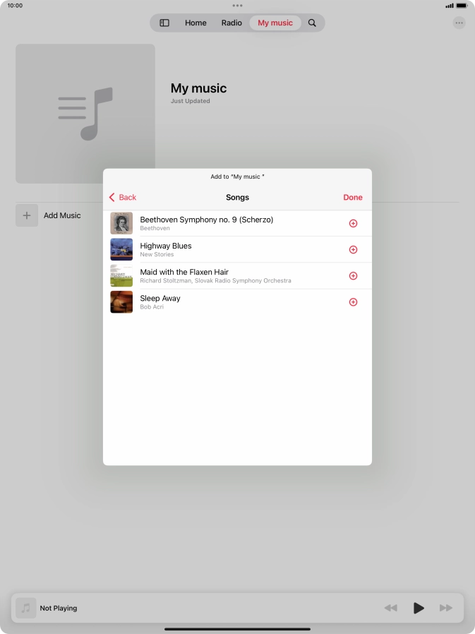 Go to the required category and press the add icon next to the required audio file.