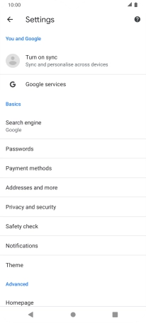 Press Privacy and security.