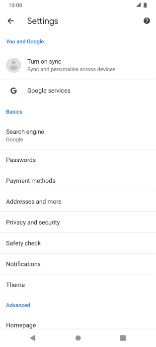 Press Privacy and security.