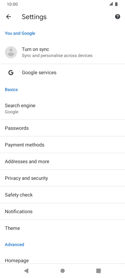 Press Privacy and security.