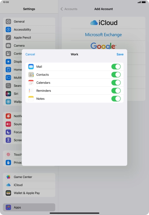 Press the indicators next to the required data types to turn synchronisation of each data type on or off.