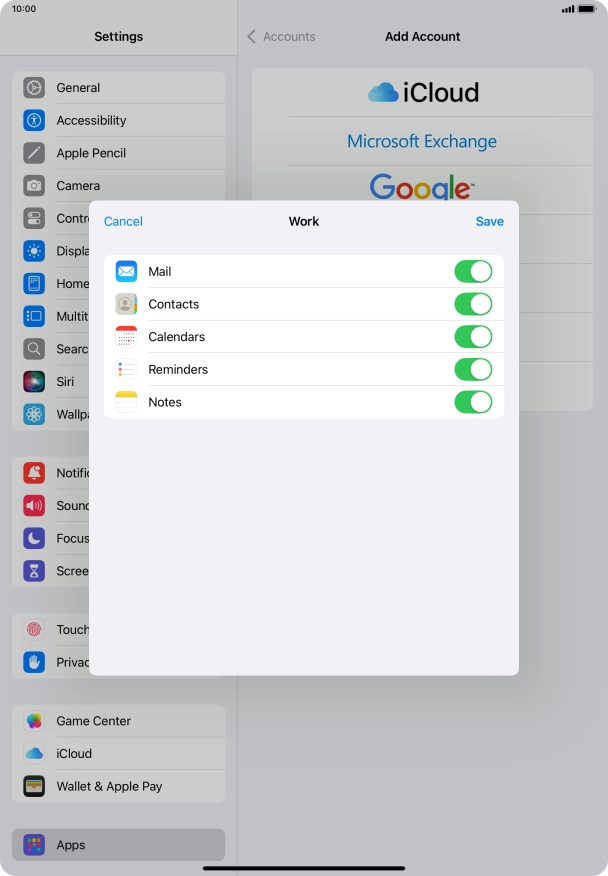 Press the indicators next to the required data types to turn synchronisation of each data type on or off.