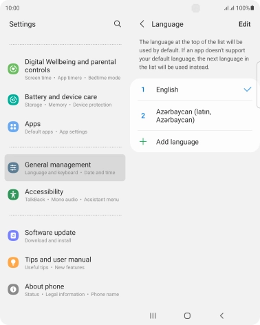 To subsequently select another language as the default language, press the required language.