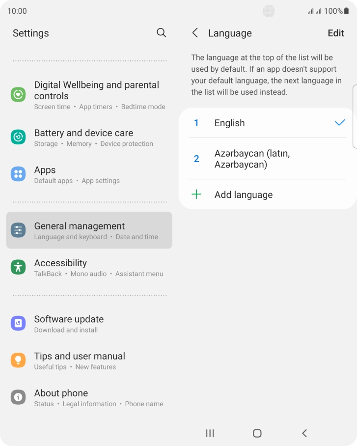 To subsequently select another language as the default language, press the required language.