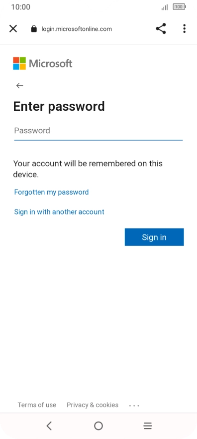 Press Password and key in the password for your email account.