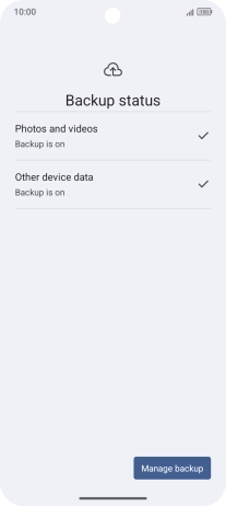 Press Manage backup.