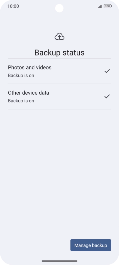 Press Manage backup.