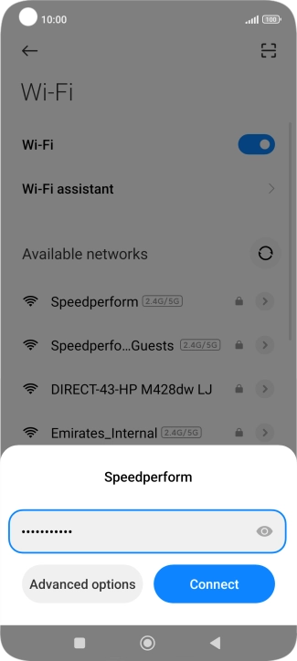 Key in the password for the Wi-Fi network and press Connect.