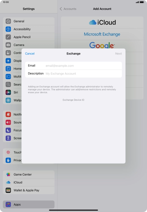 Press Email and key in your email address.