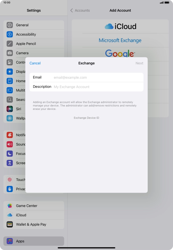 Press Email and key in your email address.