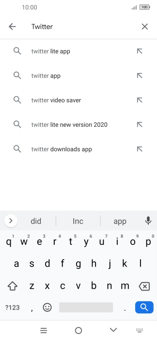 Key in Twitter and press the search icon.