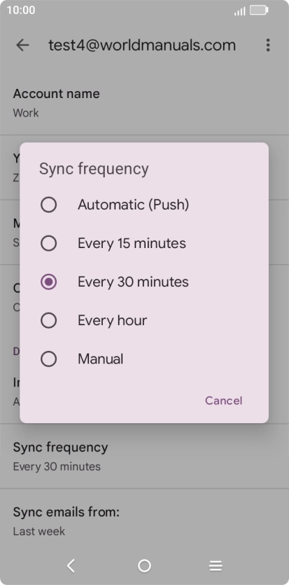 Press the required setting.